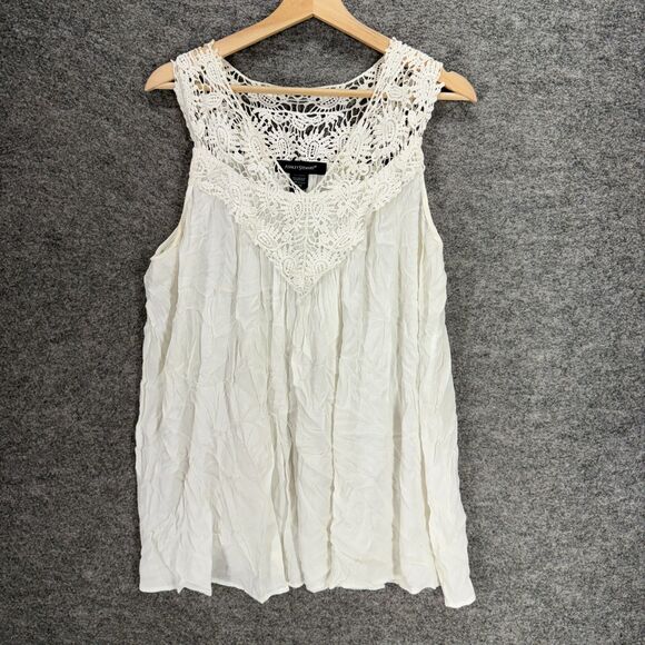 Ashley Stewart Blouse Women 10/12 White V-Neck Sleeveless Wide Strap Rayon - Picture 1 of 6